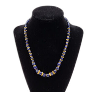 Stauer Blue Lapis Lazuli Gemstone Bead Vintage Necklace with Gold Accents